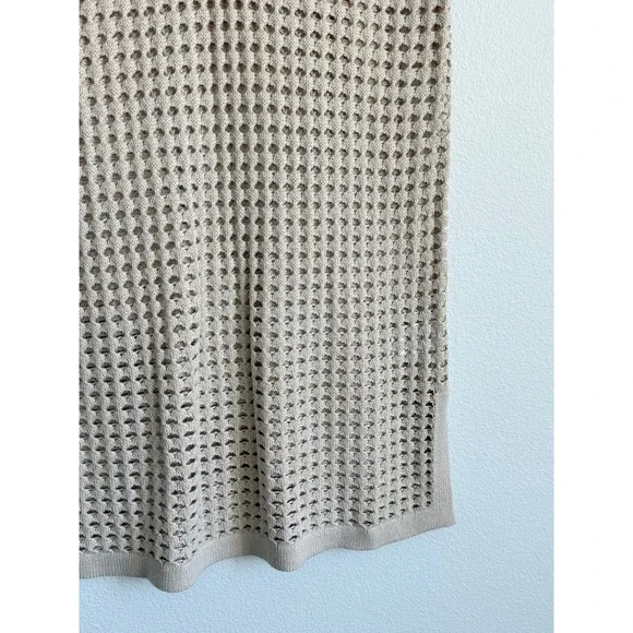 Lands' End Boho Beige Crochet Open Knit V-Neck Sweater Tunic S Coastal Chic Airy - Picture 5 of 9